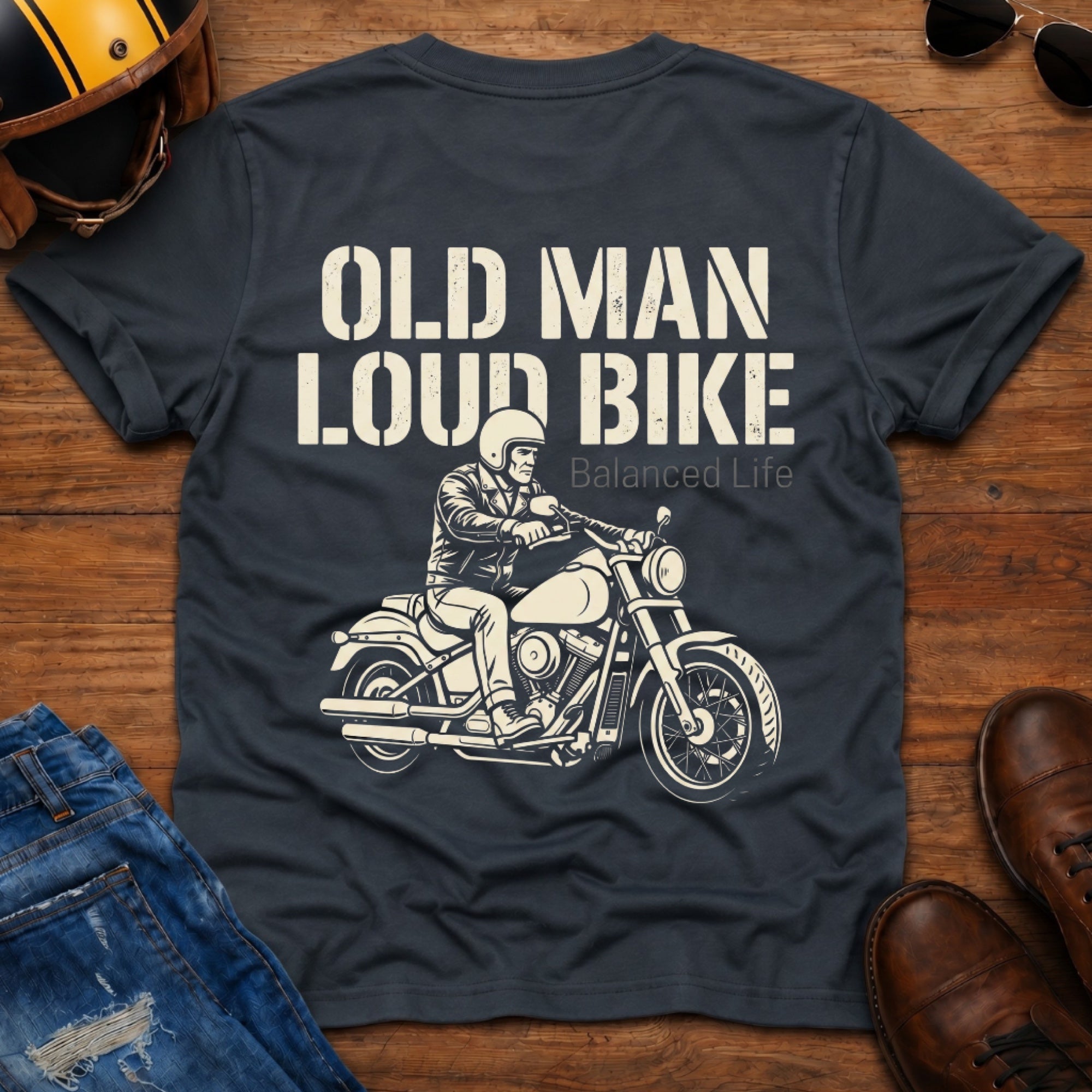 Old Man Loud Bike Back Print T-Shirt