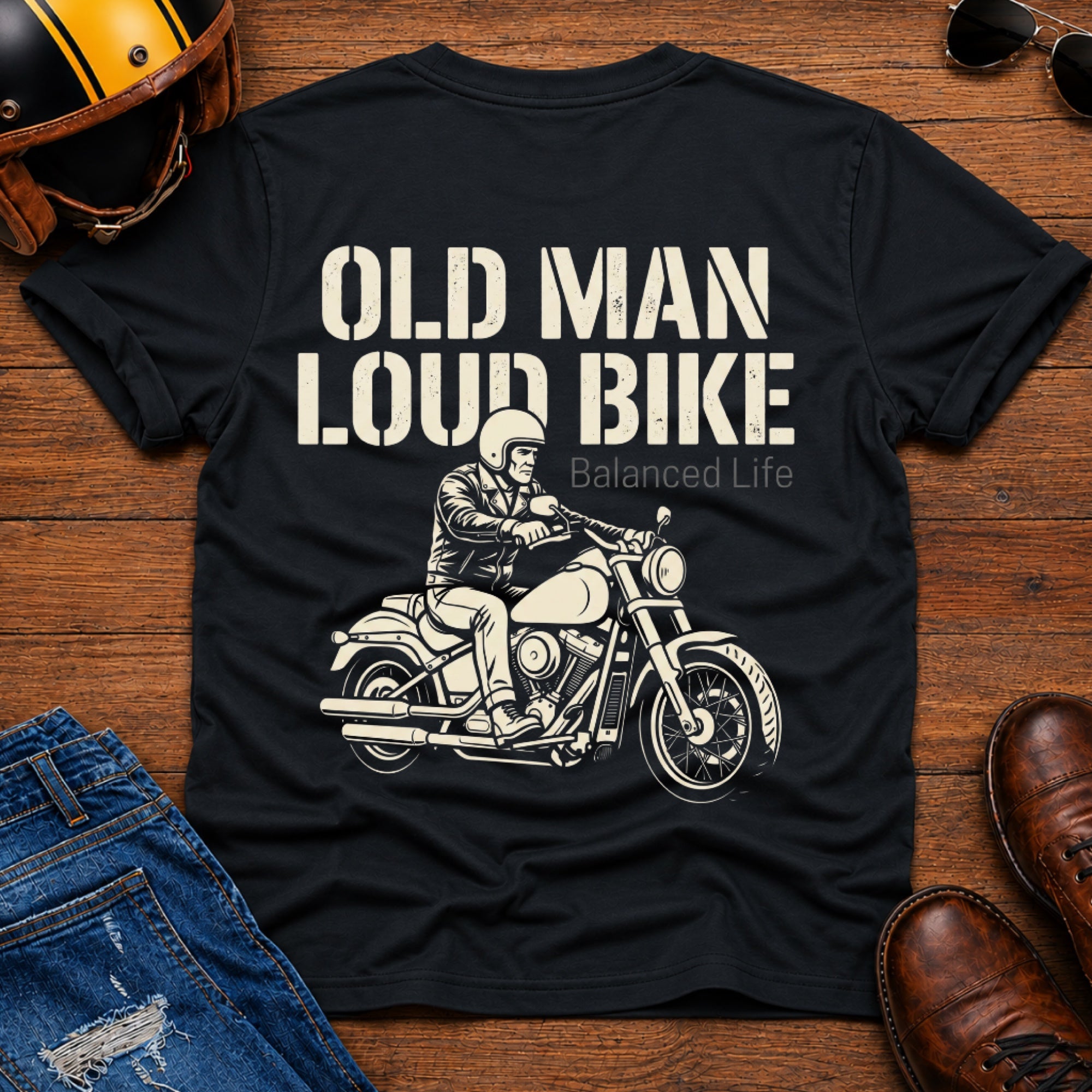 Old Man Loud Bike Back Print T-Shirt