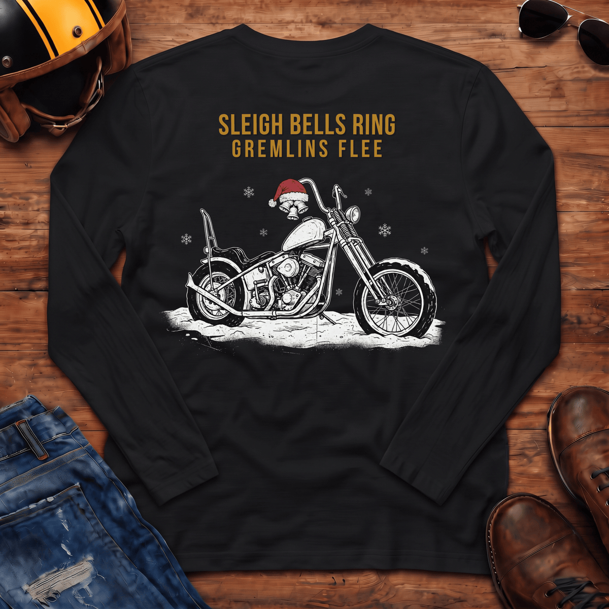 Sleigh Bells Ring Gremlins Flee Back Print Long Sleeve T-Shirt