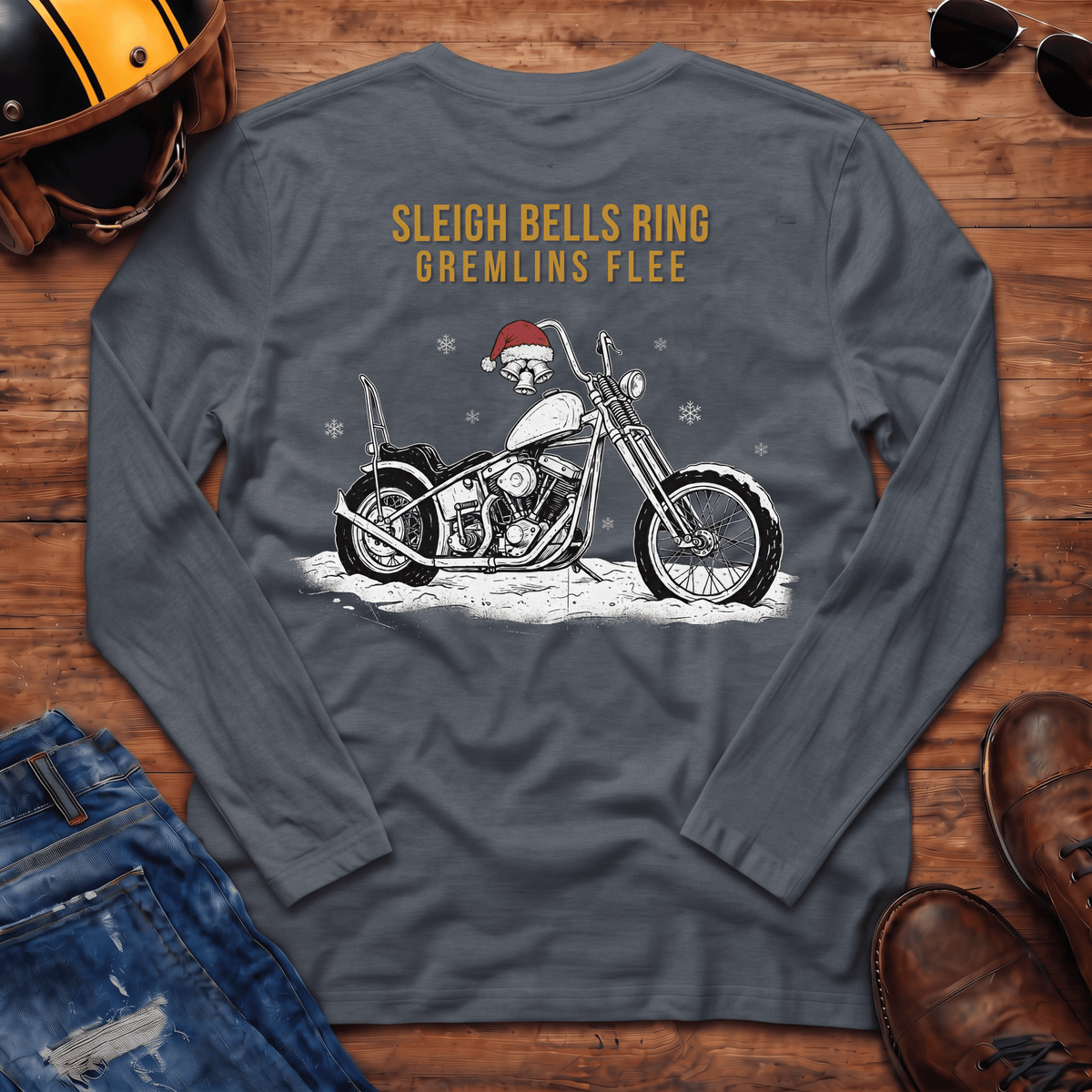 Sleigh Bells Ring Gremlins Flee Back Print Long Sleeve T-Shirt