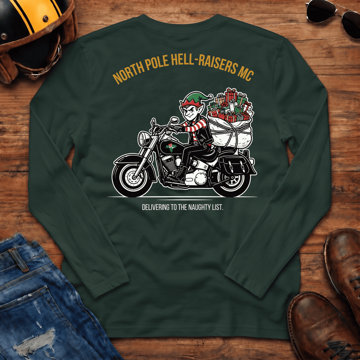 North Pole Hell-Raisers MC Back Print Long Sleeve Motorcycle T-Shirt