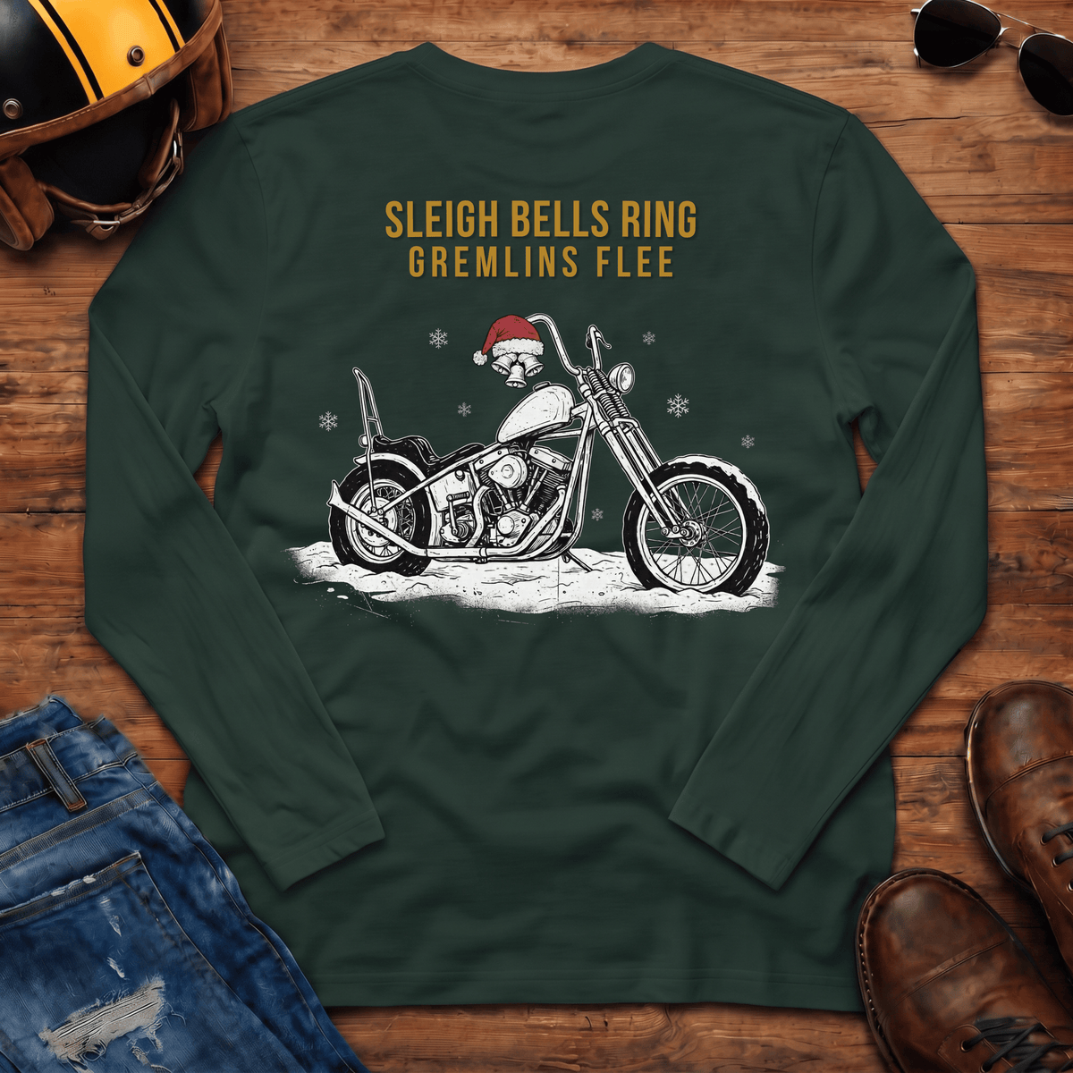 Sleigh Bells Ring Gremlins Flee Back Print Long Sleeve T-Shirt
